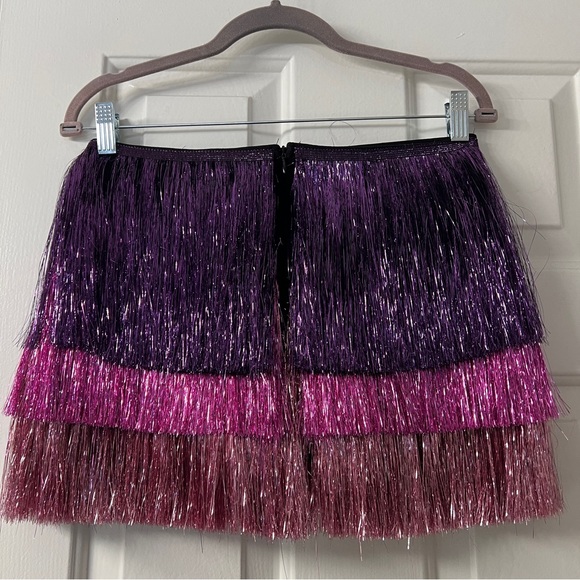 Nasty Gal Metallic Ombre Fringe Mini Skirt Purple Pink Size 6 - Picture 5 of 10